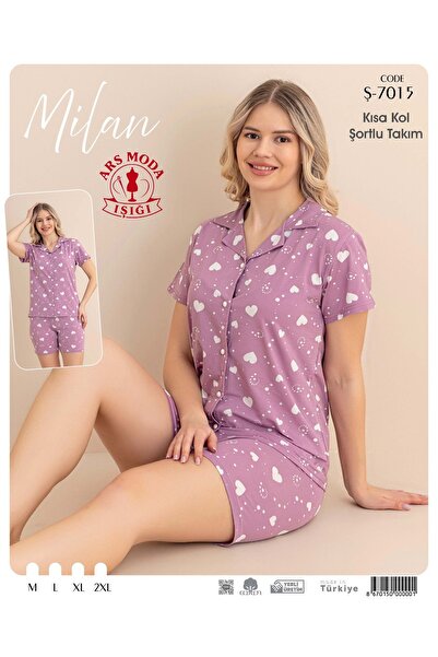 ars moda ışığı Milan Lilac Shorts Set with Heart Pattern