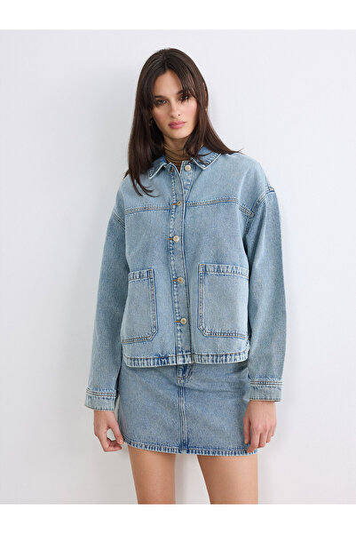 LC Waikiki Pocketed Oversize Women's Denim Shirt