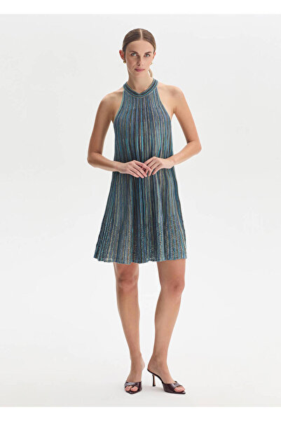 Knitss Blue Color Gradient Mini Knitwear Dress