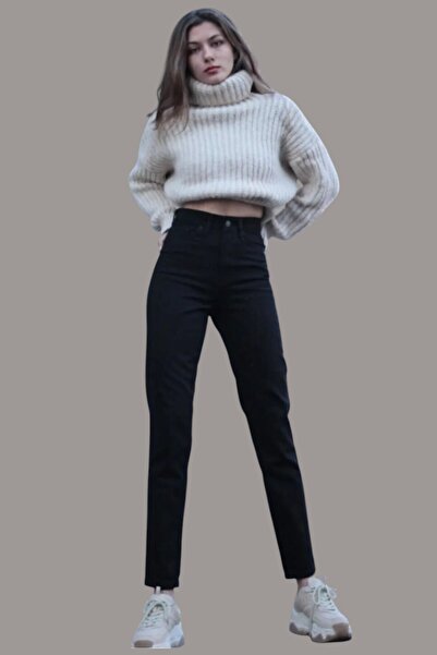 Livik Μαύρο τζιν παντελόνι Boyfriend Jean ελαστικό μοντέλο ψηλόμεσης γραμμής