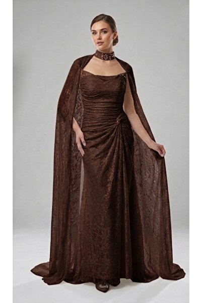 centilmen Lace Embroidered Evening Dress with Cape 10561