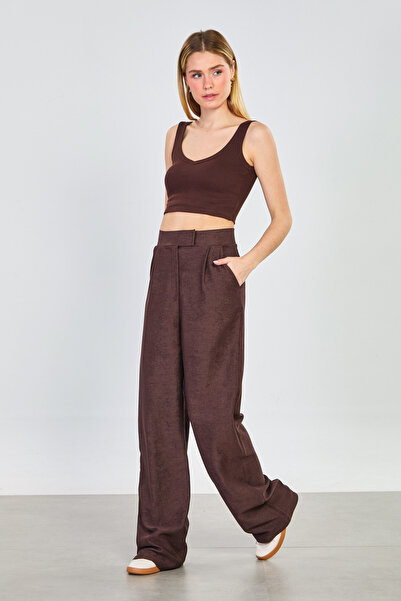 BARRELS AND OIL Γυναικείο Φαρδύ Παντελόνι με Λεπτομέρεια Velcro - Πικρό Καφέ