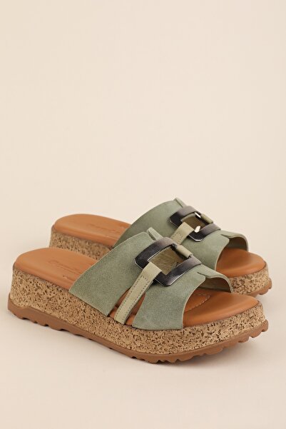 Gondol Γυναικείες άνετες καθημερινές παντόφλες από γνήσιο δέρμα iz.5711 Χακί ...