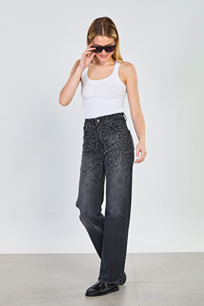 BARRELS AND OIL Γυναικείο τζιν παντελόνι J93 με πέτρες στο μπροστινό μέρος κα...