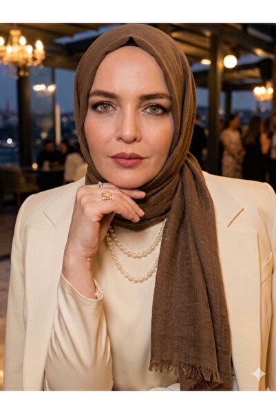 Nazellaa سلسلة آيا شال قطني رفيع مسطح من سلسلة آيا باللون البني