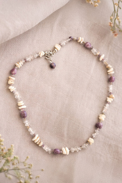 Mualla Collection Doğal Ametist & Rose Quartz & Taşlı 925 Ayar Gümüş El Yapım...