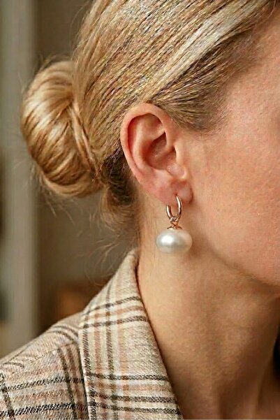 Süspüs Accessories Pearl Dangle Gold Hoop Earrings