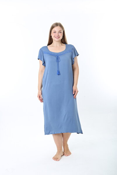JENİKA Cămașă de noapte din viscoză pentru femei, mărime mare, cu mânecă scur...