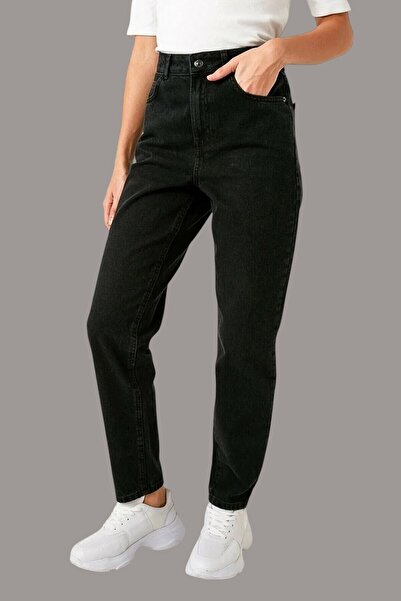 Livik Μαύρο τζιν παντελόνι Boyfriend Jean με ψηλή μέση και ελαστικό Lycra