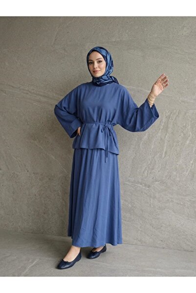 Foremia Back Zippered Skirt Suit - Indigo