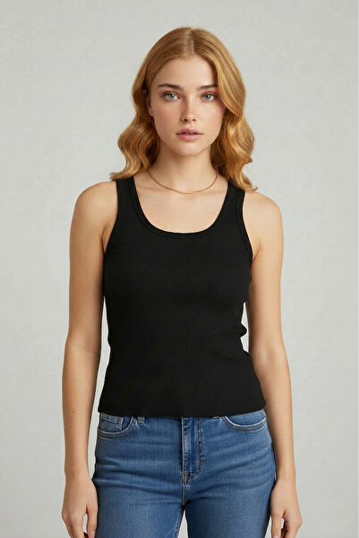 VSRN Women's Thick Strap Black Athlete Top in Stretchy Fabric