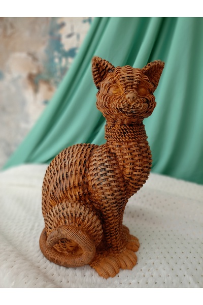El İşçiliği Dekoratif Hasır Dokulu Kedi Biblosu (24 cm)