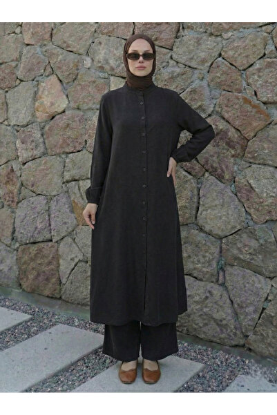 Naknaku Hakim Collar Long Pants Suit-Black