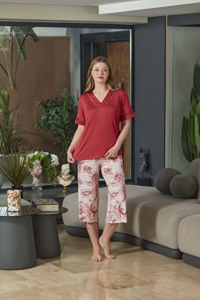 Cossy By Aqua Σετ πιτζάμες κάπρι με κοντό μανίκι και λεπτομέρεια σκίσιμο Coss...