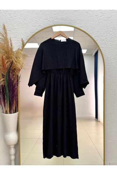 MİHRA STORE Φόρεμα με παγιέτες και ανεμοθραυστική κάπα-NA2422 Μαύρο