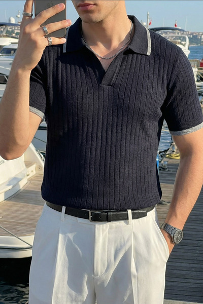 Livio Ferri Ανδρικό μπλουζάκι Basay Premium με ριγέ πλεκτό ύφασμα και λαιμόκο...