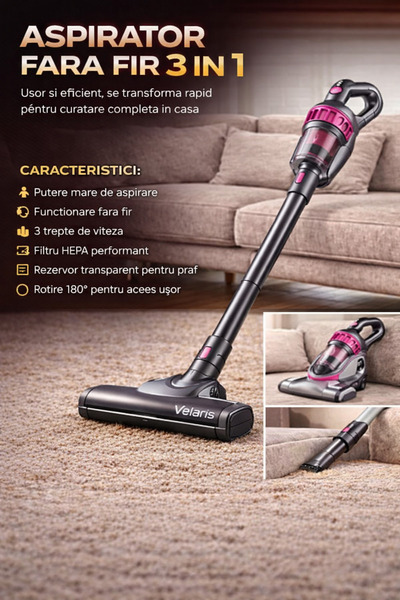 RelaxU Aspirator Portabil 5in1 cu filtru HEPA RelaXu, 3 Trepte viteza, Rotire...