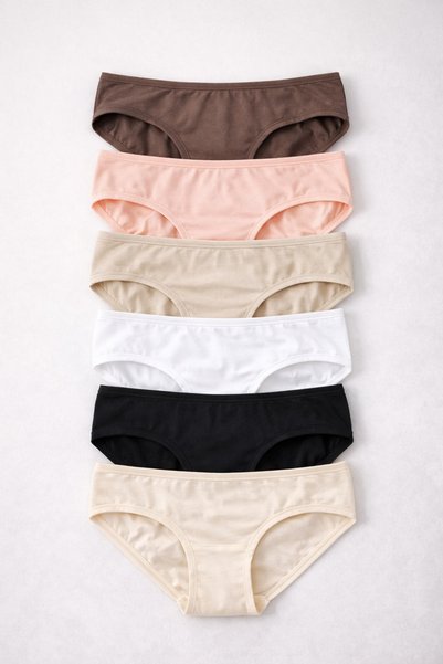 Demirsa Boutique Women's Modal Bikini Panties Set of 6 Black White Skin Color Dark Skin Salmon Brown