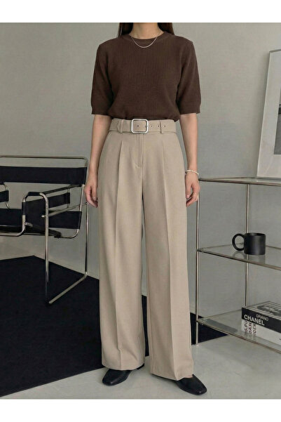 Foremia Belt Detail Pants-Stone