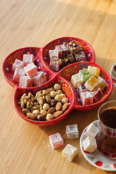 EvaniLife Sultan Garden 4-Compartment Snack Bowl Handmade Ceramic Snack Prese...