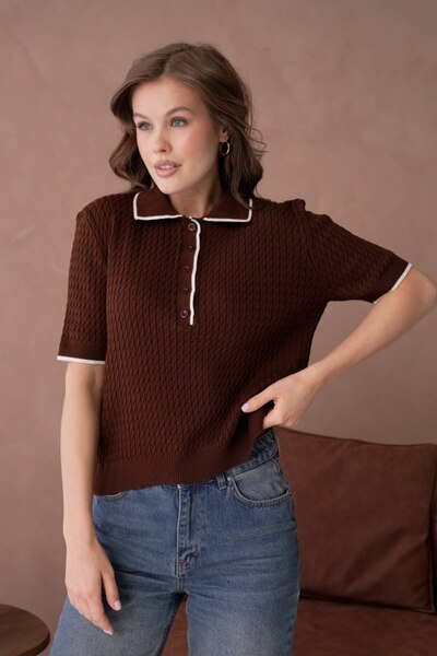 Noi Belis Polo Collar Hair Braid Detailed Knitwear Blouse Ss26Bz0134