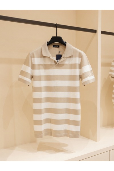 ATKGİYİM Men's Striped Knitted Polo Collar Knitwear T-Shirt - Modern Cut With...