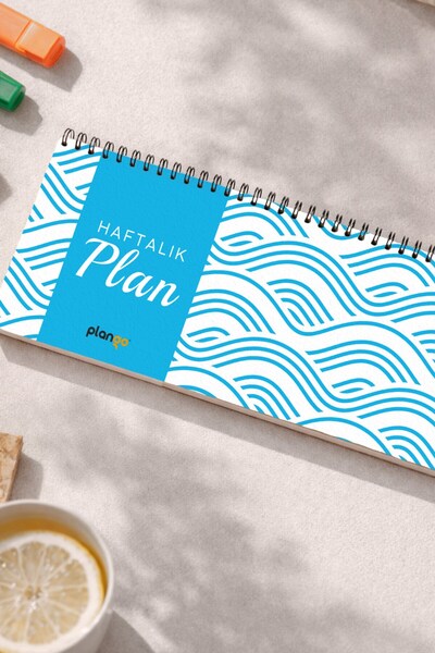 Plango Tarihsiz Spiralli Haftalık Masaüstü Planlayıcı - Dalga - 10x30 cm