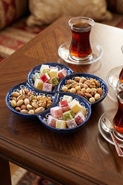 EvaniLife Sultan Garden 4 Bölmeli Çerezlik El Yapımı Seramik Atıştırmalık Sun...