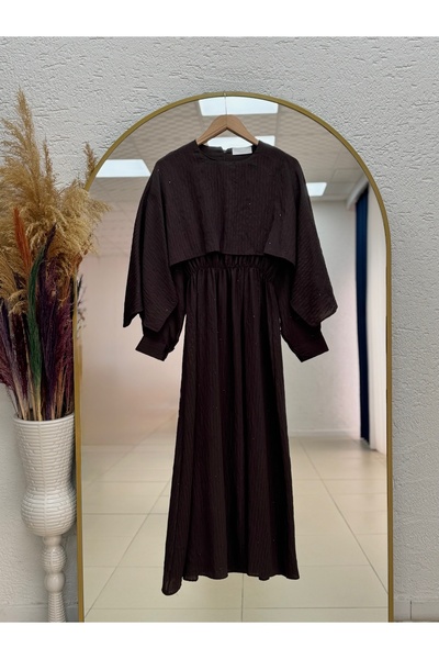 MİHRA STORE Φόρεμα με παγιέτες και ανεμοθραυστική κάπα-NA2422 Καφέ