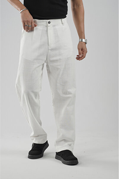 Butik Trend Biz Βαμβακερό Λινό Παντελόνι σε Φαρδιά Γραμμή