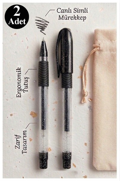 Artlantis Black Glitter Gel Pen 1.0mm 2 Pieces Fluent Writing Pensil Glitter ...