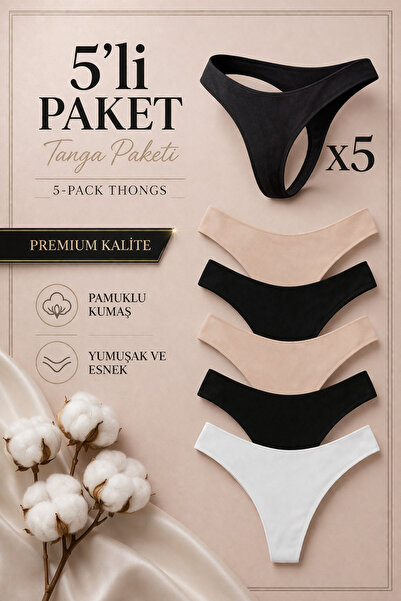 Yohannes Club Kadın, Pamuklu Basic Tanga Slip Külot, 5'Li Paket, Yumuşak Dokulu