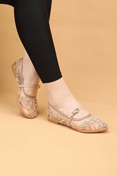 Layber Γυναικείες μπαλαρίνες premium με κεντημένη ζώνη από τούλι και χάντρες