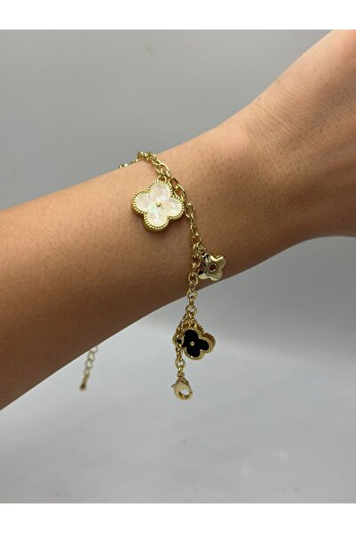BYYEŞO Clover Charm Detail Steel Bracelet
