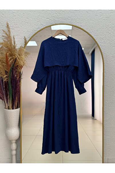 MİHRA STORE Φόρεμα με παγιέτες και ανεμοθραυστική κάπα-NA2422 Ναυτικό μπλε