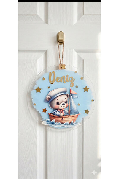 NaturessCo Sea-Themed Plexiglass Baby/Child Door Ornament with Sailing Teddy ...
