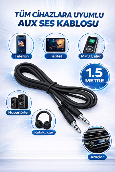 nelerbulurum 1.5 metre 3.5mm AUX Kablo Erkek-Erkek 1.5 Metre Stereo Ses Kablo...