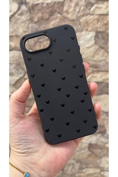 Vip Case İphone 16E Uyumlu Mini Siyah Kalp Desenli Silikon Darbe Emici Klasik...