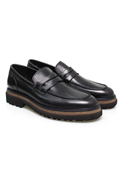 FRANCO CALVANI Black Color Laceless Genuine Leather Men's Shoes