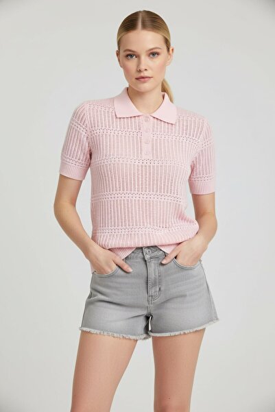 Noi Belis Polo Collar Half Placket Buttoned Knitwear Blouse Ss26Bz0137