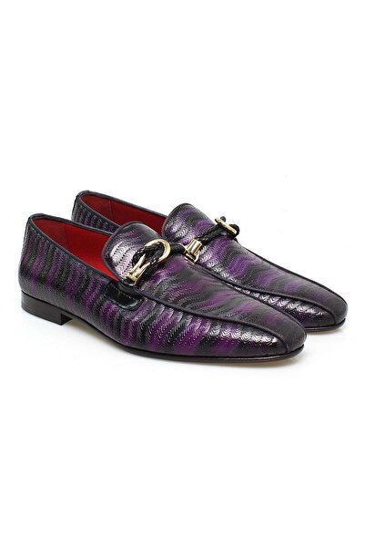 FRANCO CALVANI Black and Purple Color Laceless Genuine Leather Leather Sole M...