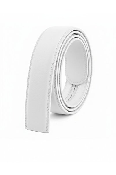 Kemer Dünyası Automatic Buckle-Free White Men's Belt for Non-Perforated Belts...