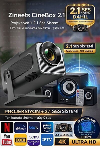 Zineets HY320 Taşınabilir Android Projeksiyon + Ses Sistemi Wifi Destekli Akı...
