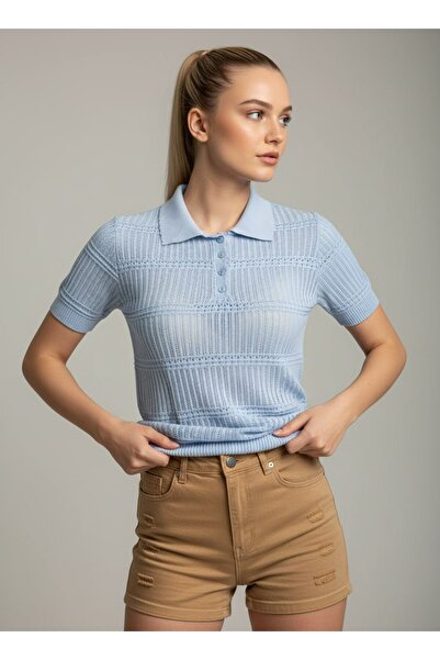 Noi Belis Πλεκτή μπλούζα με γιακά πόλο και μισό κούμπωμα SS26BZ0137