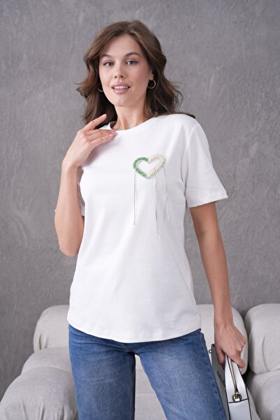 Noi Belis Πλεκτό T-Shirt με λεπτομέρεια από πέτρα και λαιμόκοψη ποδηλάτου SS2...