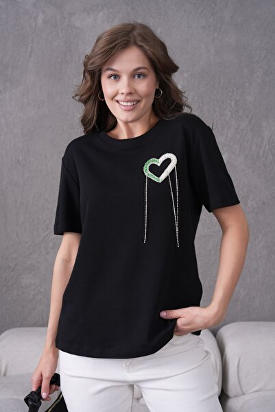 Noi Belis Πλεκτό T-Shirt με λεπτομέρεια από πέτρα και λαιμόκοψη ποδηλάτου SS2...