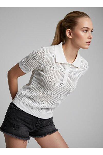Noi Belis Πλεκτή μπλούζα με γιακά πόλο και μισό κούμπωμα SS26BZ0137