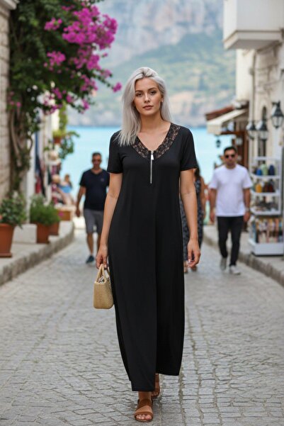 Mossta Φόρεμα βισκόζης με κοντό μανίκι, φερμουάρ και λεπτομέρεια από δαντέλα ...