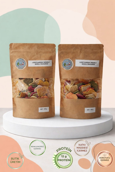 Loopi Şekilli Makarna Avantajlı 2 li Karışık Sebzeli Şekilli Makarna (2x150 g)