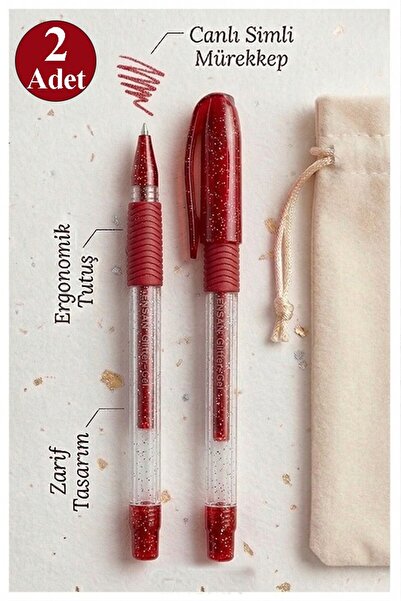 Artlantis Red Glitter Gel Pen 1.0mm 2 Pieces Fluent Writing Pensil Glitter Ge...
